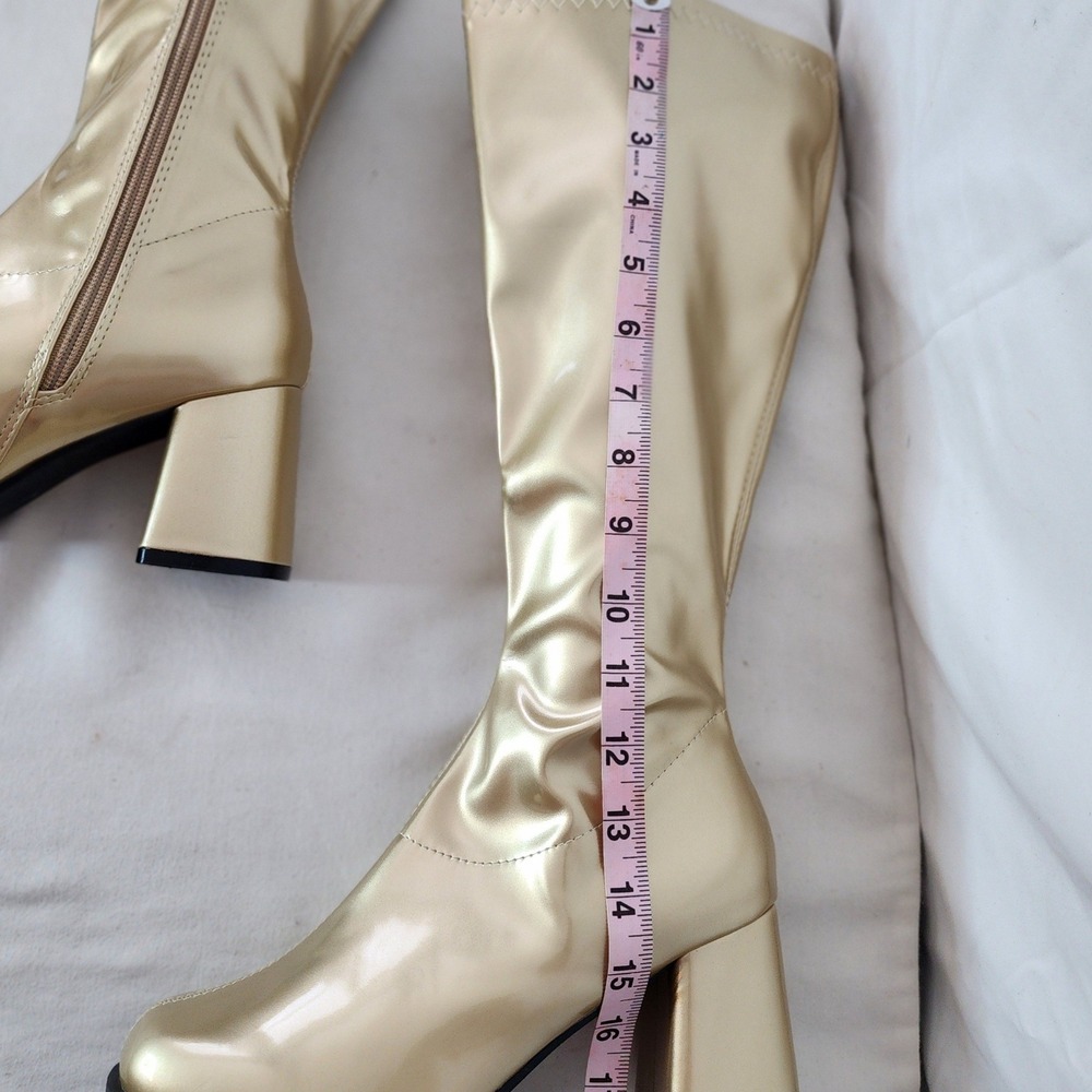 Ellie Shoes Gold Metallic Gogo Boots 3 Inch Block Heel Square Toe Womens Size 8 - Picture 6 of 8